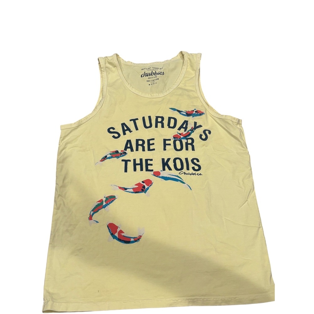 Chubbies Saturdays Are For The Kois Tank Top Mens Medium Yellow Graphic Fish Tee